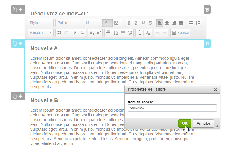 Propriétés de l'ancre