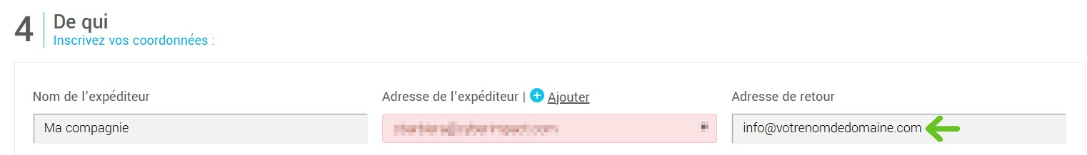 Adresse de retour (configuration d'envoi)