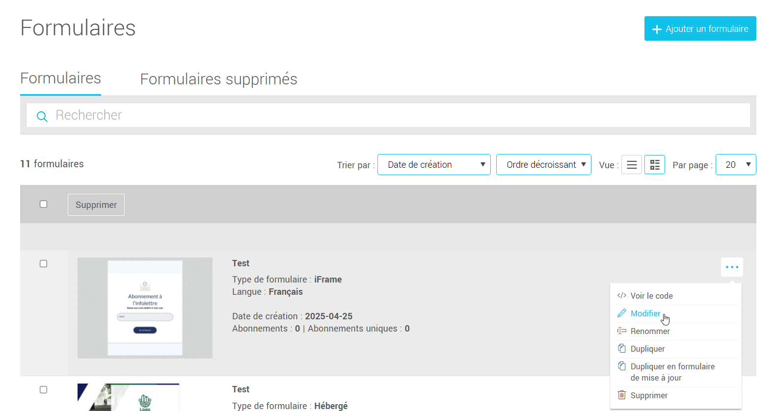 Modifier un formulaire