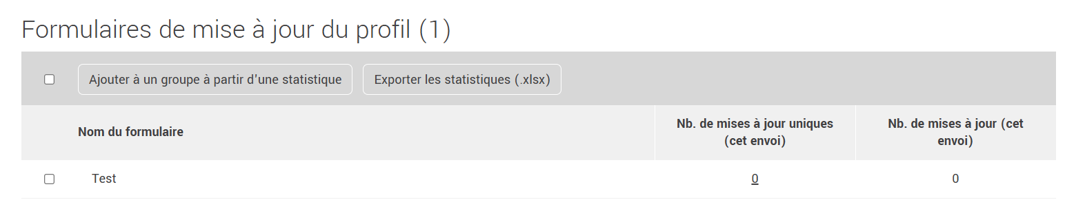 Formulaire de mise à jour dans l'envoi