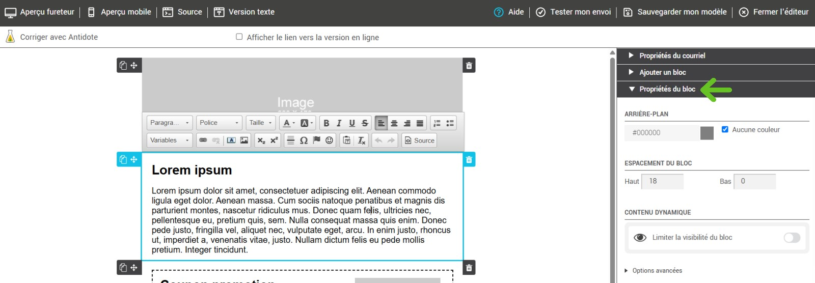 Propriétés du bloc