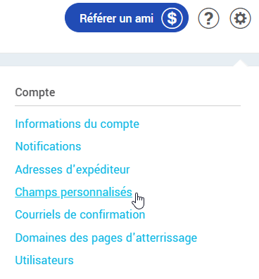 Paramètres et configurations : Champs personnalisés