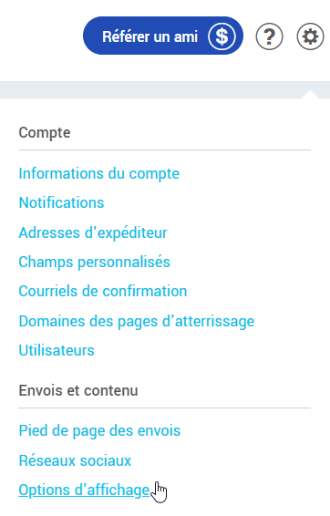 Paramètres et configurations : Options d'affichage